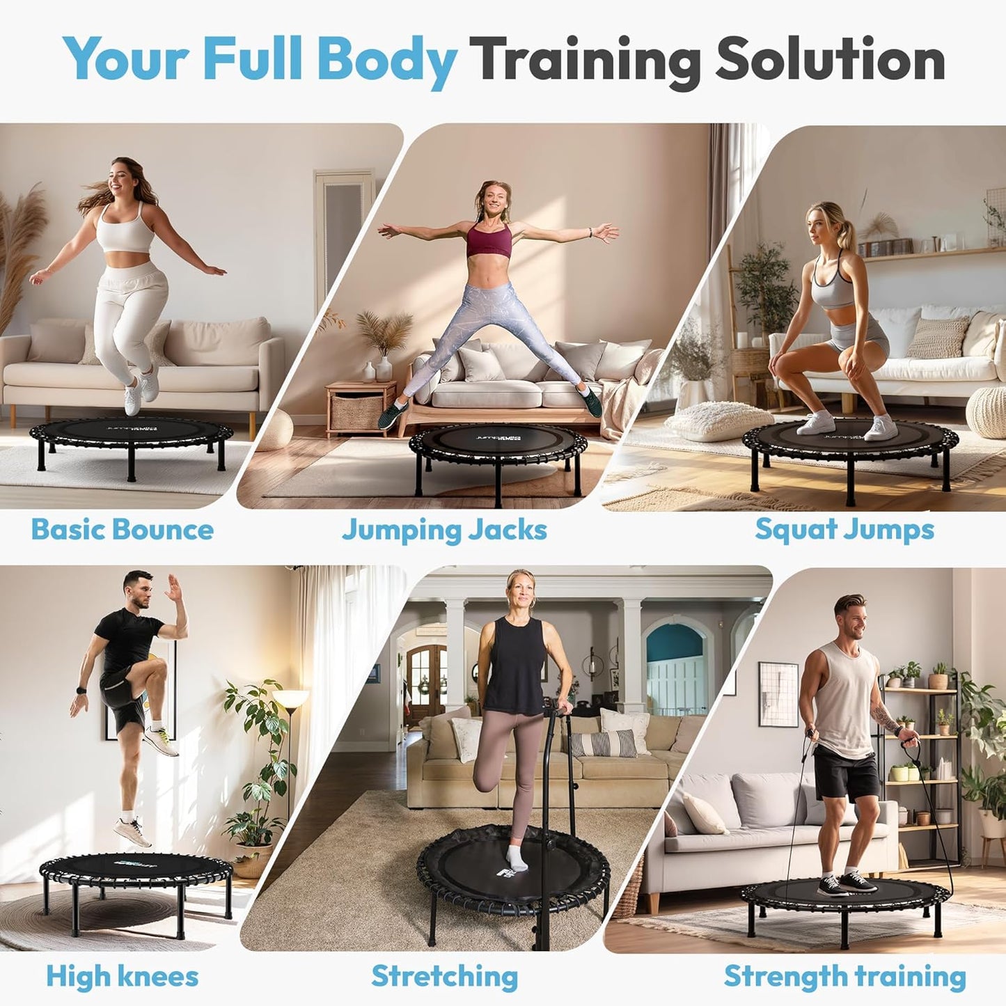 Jumpzylla Rebounder Fitness Trampoline 40" or 48" | Foldable Mini Rebounder for Adults  (450 or 550 LBS Capacity)