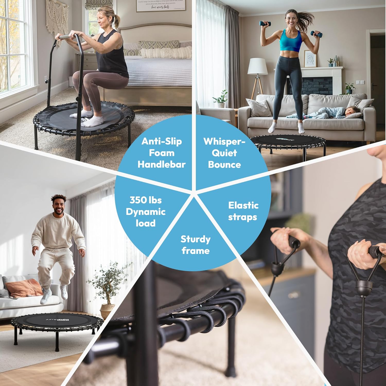Rebounder Fitness Trampoline With Bungee Cords | ASTM Certified