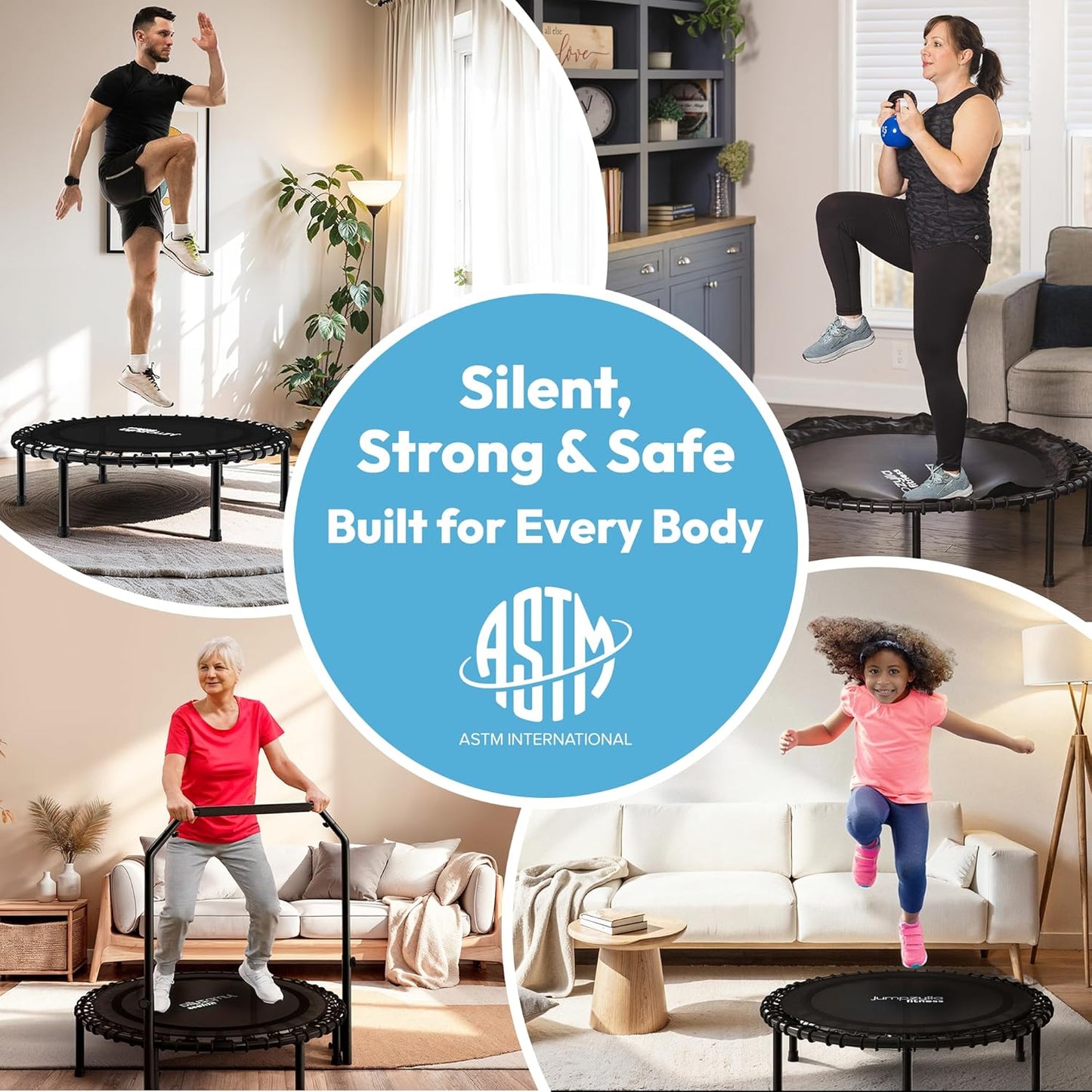 Jumpzylla Rebounder Fitness Trampoline 40" or 48" | Foldable Mini Rebounder for Adults  (450 or 550 LBS Capacity)