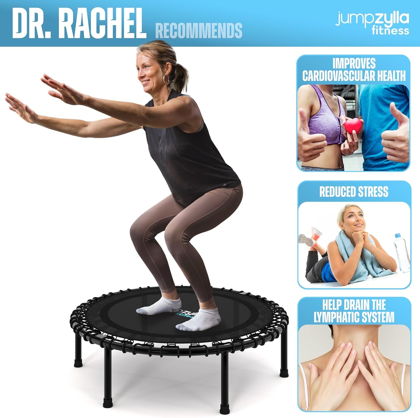 Jumpzylla Rebounder Fitness Trampoline 40" or 48" | Foldable Mini Rebounder for Adults  (450 or 550 LBS Capacity)