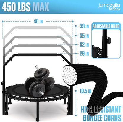 Jumpzylla Rebounder Fitness Trampoline 40" or 48" | Foldable Mini Rebounder for Adults  (450 or 550 LBS Capacity)