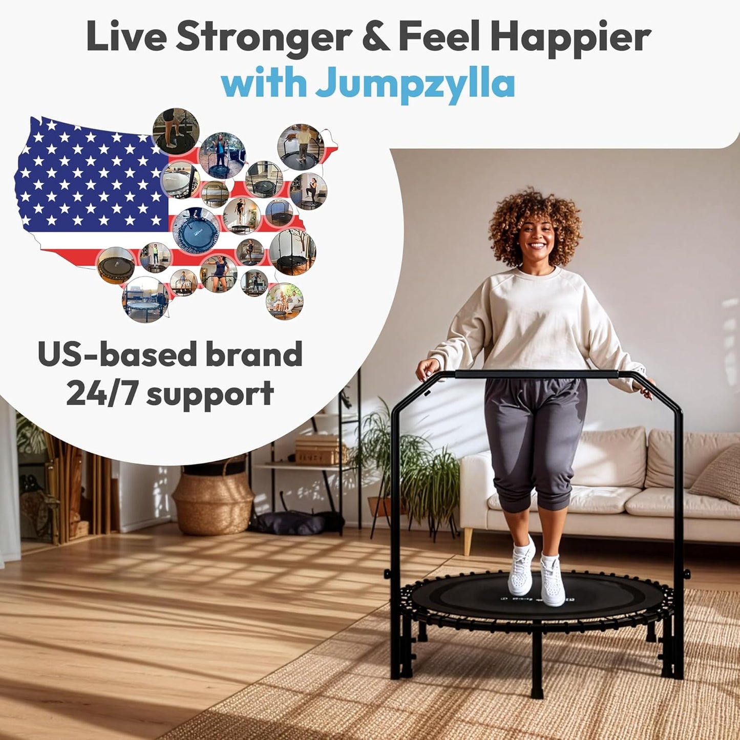 Jumpzylla Rebounder Fitness Trampoline 40" or 48" | Foldable Mini Rebounder for Adults  (450 or 550 LBS Capacity)