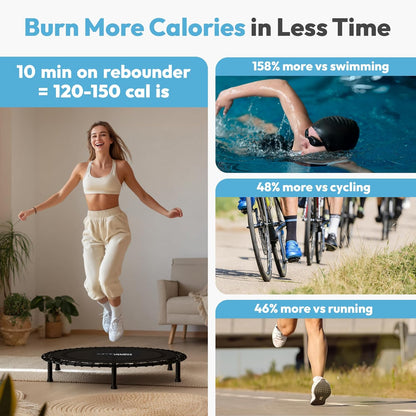 Jumpzylla Rebounder Fitness Trampoline 40" or 48" | Foldable Mini Rebounder for Adults  (450 or 550 LBS Capacity)