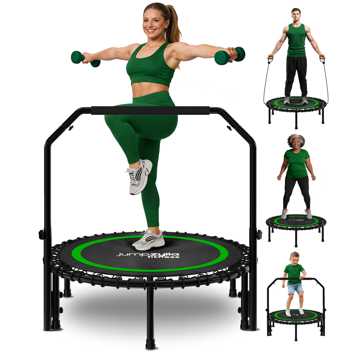 Rebounder Fitness Trampoline With Bungee Cords | ASTM Certified | Foldable | 450 lbs limit