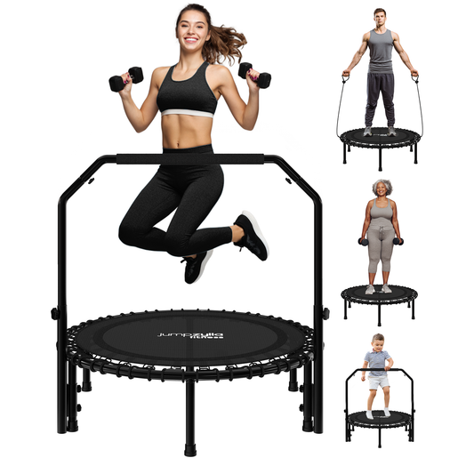 Rebounder Fitness Trampoline With Bungee Cords | ASTM Certified | Foldable | 450 lbs limit