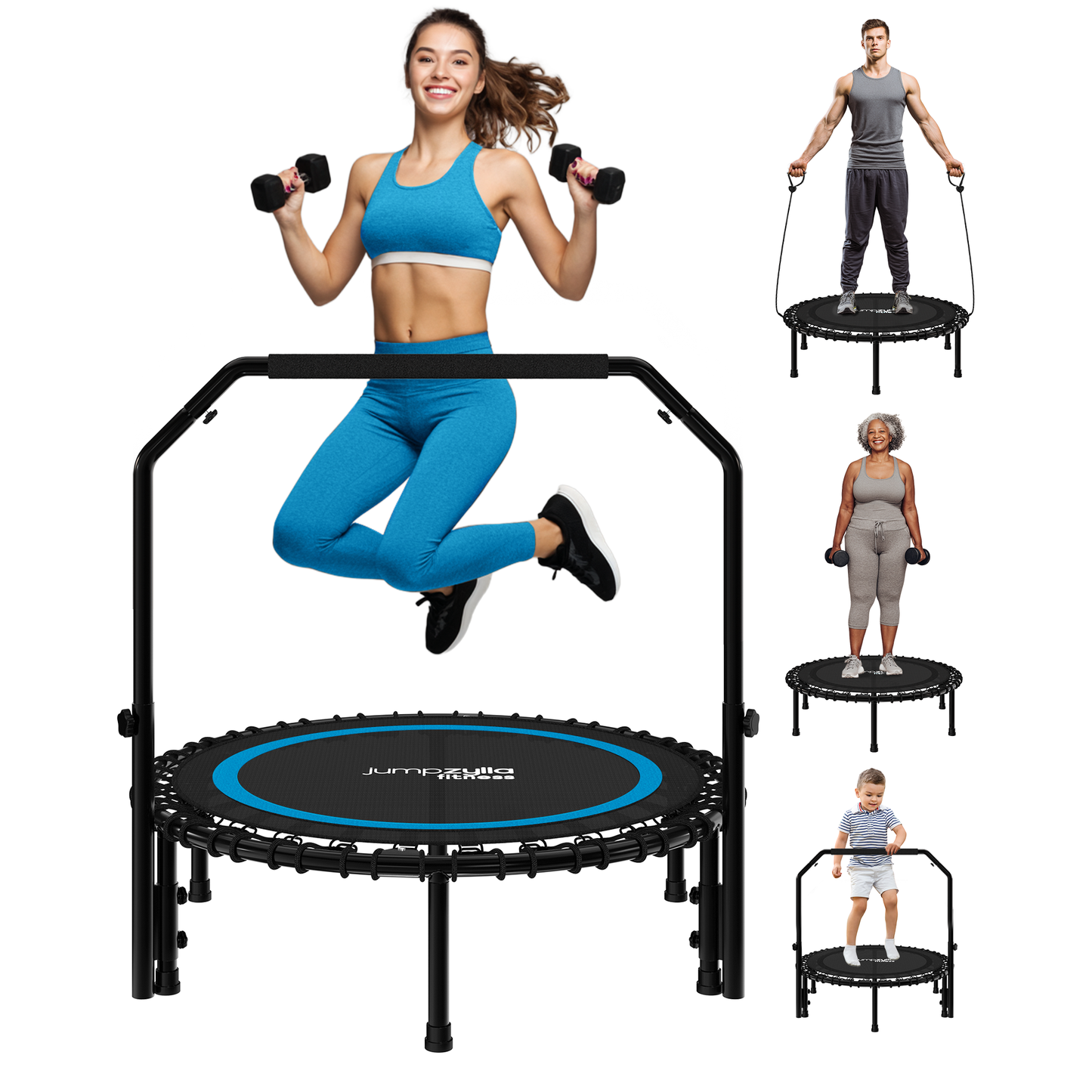 Rebounder Fitness Trampoline With Bungee Cords | ASTM Certified | Foldable | 450 lbs limit