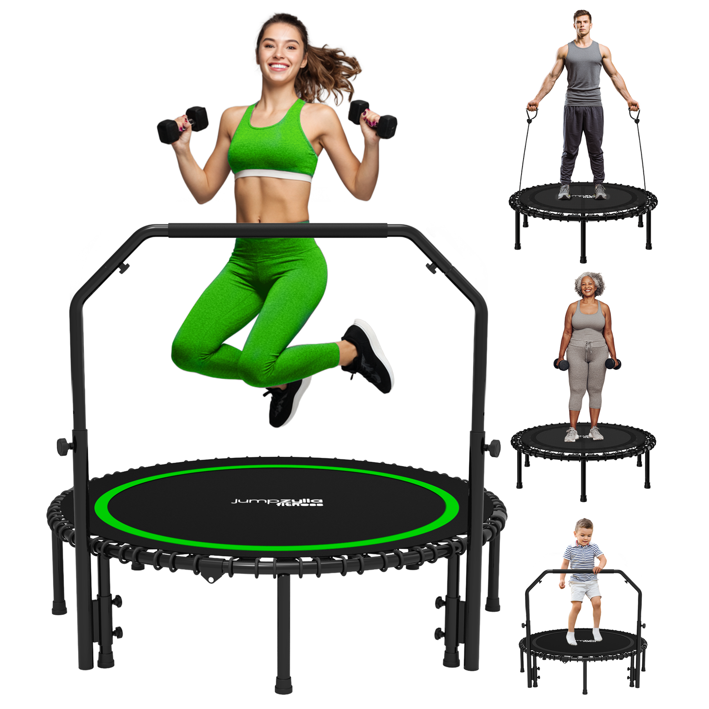 Rebounder Fitness Trampoline With Bungee Cords | ASTM Certified | Foldable | 450 lbs limit