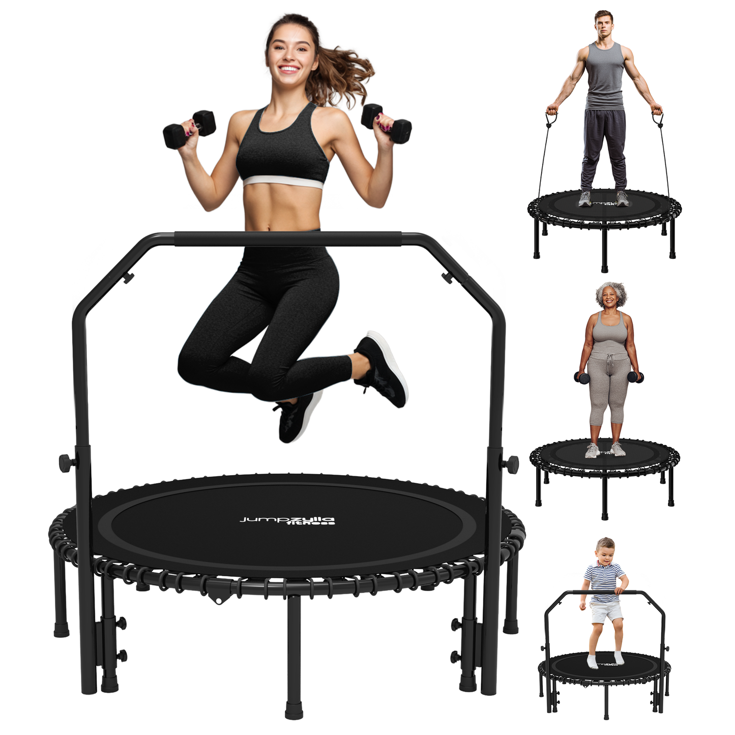 Rebounder Fitness Trampoline With Bungee Cords | ASTM Certified | Foldable | 450 lbs limit